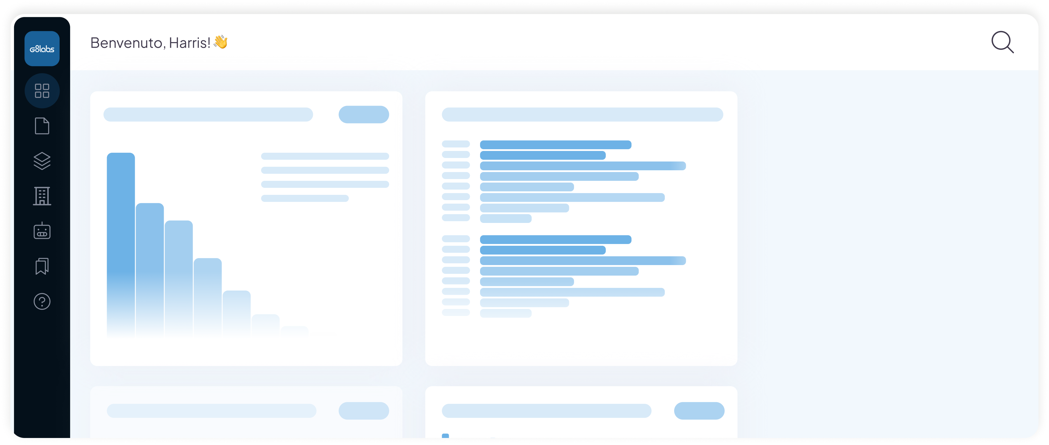 Dashboard G8labs con grafici e dati
